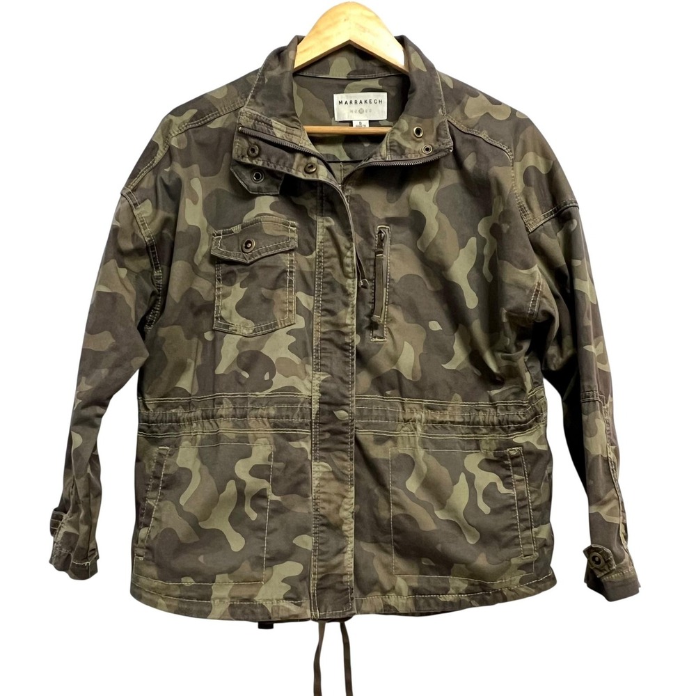 Marrakech Jacket Womens Small Green Camo Utility Field Anorak Drawstring Waist